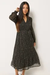 Petite Ruffle Midi Dress - Black - Size: 14