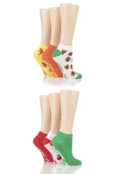 Women's 6 Pair SOCKSHOP Patterned and Plain Trainer Socks Fruits 4-8 - Multi Coloured - Size: Small