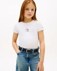 T-shirt cropped bianca con logo stella con strass