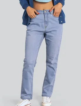 Women's High Waisted Regular Fit Jeans in Light Blue Size: 12 - Light Blue - Size: 12 - Enorsia - FashionsVida