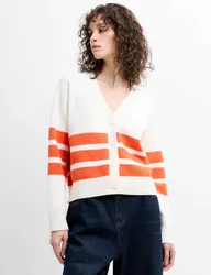 Cotton Rich Striped V-Neck Cardigan Cream Mix female
