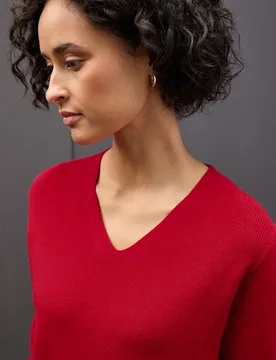 Basic V-Neck Pullover female Rot - Street One - FashionsVida