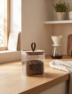 Barattolo scanalato per alimenti con coperchio in legno - clear