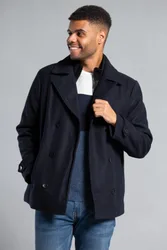 Mens Navy Faux Wool Coat With Inside Funnel Neck - Size X-Large