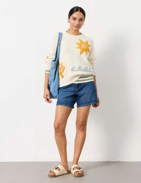 Cotton Rich Denim Shorts Blue Denim female - Fatface - FashionsVida