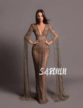 Sexy Illusion Stunning Evening Dress With Long Cape Exquisite Beading Bodycon Fit Prom Gown Customized Banquet Modern Wear - Aliexpress - FashionsVida