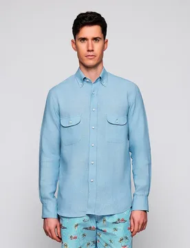 Camisa de hombre casual manga larga de lino 2 bolsillos - Mirto - FashionsVida