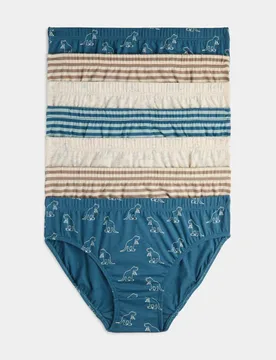 Pack Pure Cotton Dinosaur Stripe Briefs (18 Mths - 10 Yrs) Natural Mix male - M&S - FashionsVida