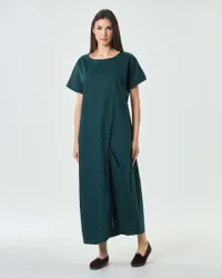 Abito lungo verde in popeline di cotone stretch con maniche corte