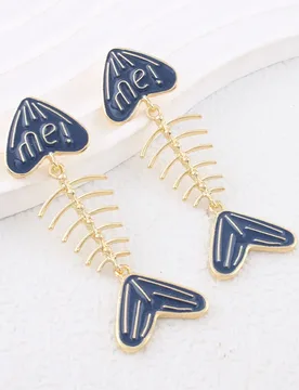Ocean-themed, exaggerated, long, dripping letter fishbone earrings, perfect for a vacation look; travel jewelry - Aliexpress - FashionsVida
