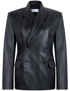 Double-Breasted Leather Blazer