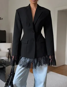 Elegant Lace Blazer Coat Women Fashion Office Lady Full Sleeve Single Breasted Jackets 2025 New Autumn Black Casual Slim Coats - Aliexpress - FashionsVida