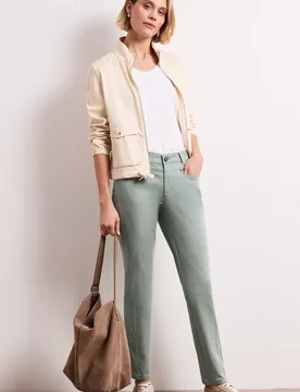 Mid Waist Slim Leg Hose im Satin-Look female Grün