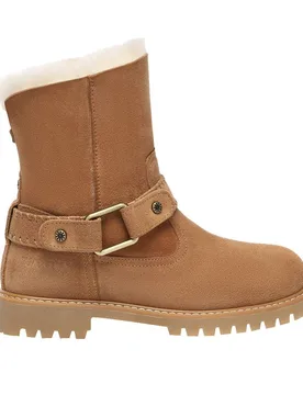 Women's Real Sheepskin Pheasant Mid Calf Fashion Boots with Rubber Sole in Brown Size: 4 - Brown - Size: 4 - EverAu Australia - FashionsVida