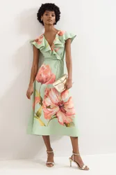 Matilda Ruffle V-Neck Floral Dress - Mint - Size: 22