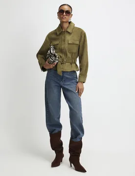 Womens Jacket Khaki Belted Faux Suede Pu - Size 14 Uk - River Island - FashionsVida