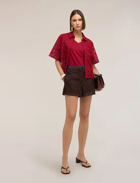 Shorts de mujer de encaje macramé corte corto cintura elástica con cordón - Motivi - FashionsVida