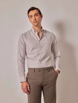Regular Fit Pure Cotton Striped Oxford Shirt Brown Mix male - Hawes & Curtis - FashionsVida