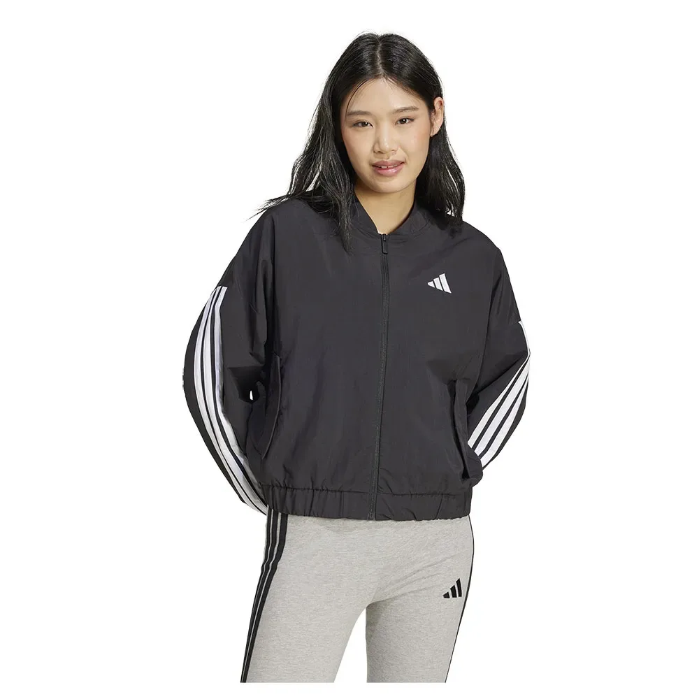 Giacca Bomber Essentials 3 Stripes Lifestyle Woven Black / White M - Adidas - FashionsVida