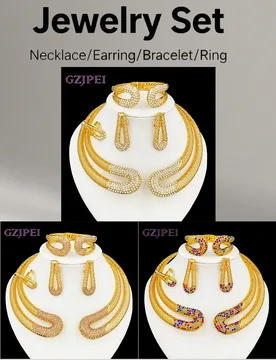 GZJPEI Colorful Jewelry Set Exaggerated Statement Large Necklace Bracelet Earring Ring For Women Wedding Gift Seaside Beach Gift - Aliexpress - FashionsVida