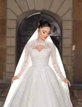 Customized Sexy White Lace Wedding Dress Formal O-Neck Long Sleeves Bridal Gowns Dreamy A-Line Court Train Vestido De Novia - Aliexpress - FashionsVida