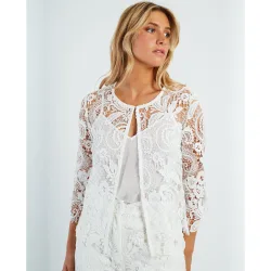 Chaqueta de encaje con cuello redondo y manga francesa