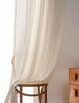 Pieza Cortina opaca de jacquard de punto blanca, de estilo nórdico bohemio con diseño de rayas caladas, adecuada para decorar dormitorios, cocinas, - Shein - FashionsVida