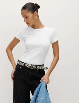 Cotton Rich Ribbed Slim Fit T-Shirt Soft White female - M&S - FashionsVida