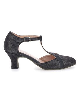 Scarpe da ballo nere con cinturino a T e suola in vera pelle 6554 38