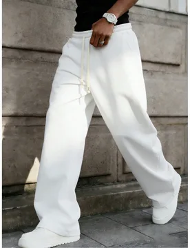 Pantalones de chándal casuales de pierna ancha y cintura con cordón para hombre, blanco para otoño/invierno y primavera, para él - Shein - FashionsVida