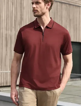 Street One Kurzarm Poloshirt mit Zipper male Rot - Street One MEN - FashionsVida