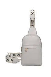 Women's Rango PU Crossbody Sling Bag with Canvas Strap in Light Grey - Light Grey - Size: One Size