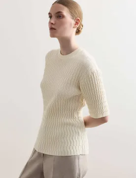 Merino Rich Textured Knitted T-Shirt Ivory female - Jaeger - FashionsVida