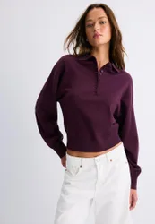 Strickpullover mit Polo-Kragen Dunkles Purpurrot M