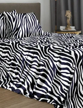 Juego de ropa de cama de 4 piezas con estampado de cebra en blanco y negro, juego de ropa de cama suave de fácil cuidado (1 sábana plana + 1 sábana - Shein - FashionsVida