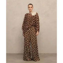 Pantalón crepe de mujer con estampado de lunares