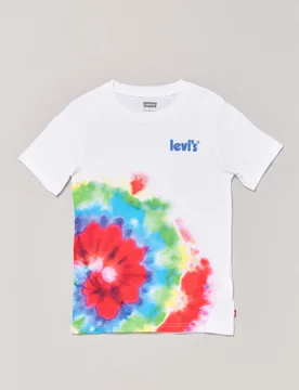 T-shirt bianca mezza manica con stampa tie-dye multicolor e logo azzurro sul petto 10-16 anni - Levis - FashionsVida