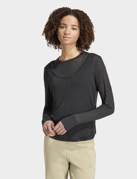Womens Top Soft Lux Sheer Long-sleeve - Nero, nero nero Donna taglia 2XL