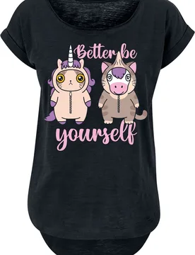 T-Shirt - Einhorn - Katze - Better Be Yourself - S bis 3XL - für Damen - Größe S - schwarz - Frauen - female - Tierisch - FashionsVida