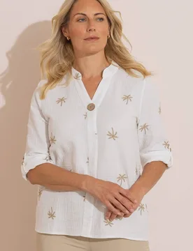 Women's Embroidered Cotton Top in White Size: 14 - White - Size: 14 - Anna Rose - FashionsVida