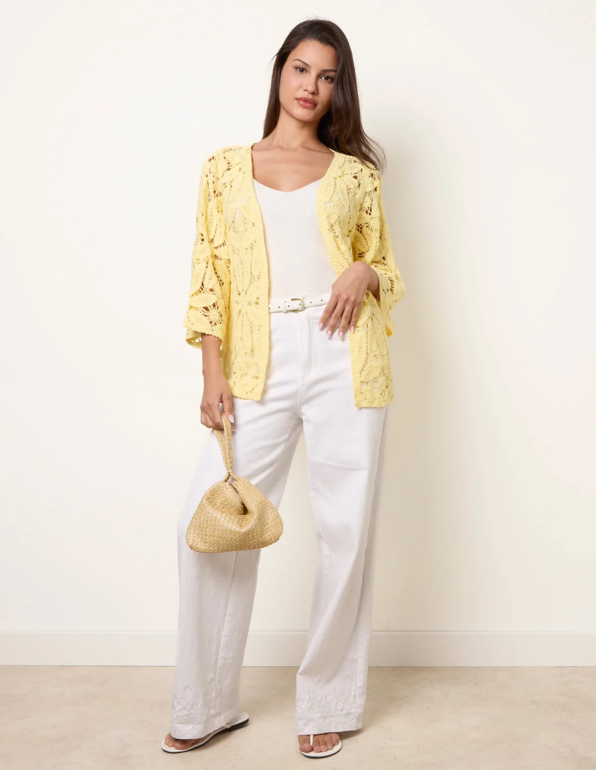 Crochet Tie Front Cardigan - M/L / LEMON - female - Blue Vanilla - FashionsVida