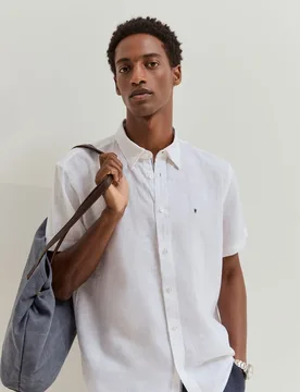 Camisa de lino de manga corta de hombre de corte regular - Lion of Porches - FashionsVida
