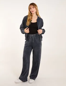 Acid Wash Bomber Jacket & Joggers Set - S/M / CHARCOAL - female - Blue Vanilla - FashionsVida