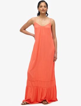 Superdry Damen Cami Maxikleid Cream - Größe: 42