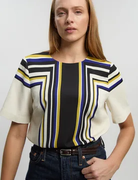 Womens Contrast Stripe Twill Woven Angel Sleeve Blouse - Multicolour - Size 12 Uk - Karen millen - FashionsVida