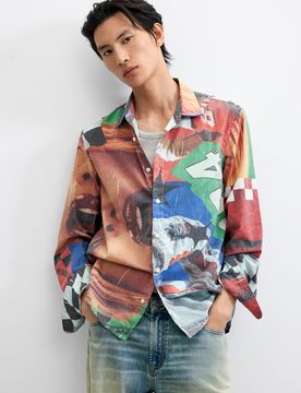 Chemise à imprimé collage, , Rouge, XS