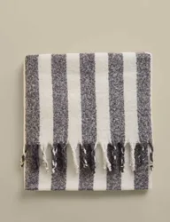 M&S Faux Mohair Striped Throw Grey