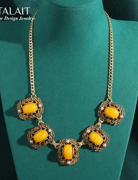 Vintage Choker Necklace Antique Beeswax Yellow Square Stone For Woman Natural Pendant Jewelry Evening Party Outfits High Quality - Aliexpress - FashionsVida