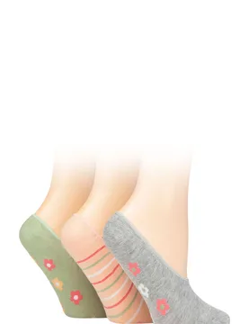 Women's 3 Pair Plain and Patterned Bamboo Shoe Liners Sage 4-8 - Multi Coloured - Size: Small - SockShop - FashionsVida