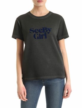T-shirt grigia con logo vellutato